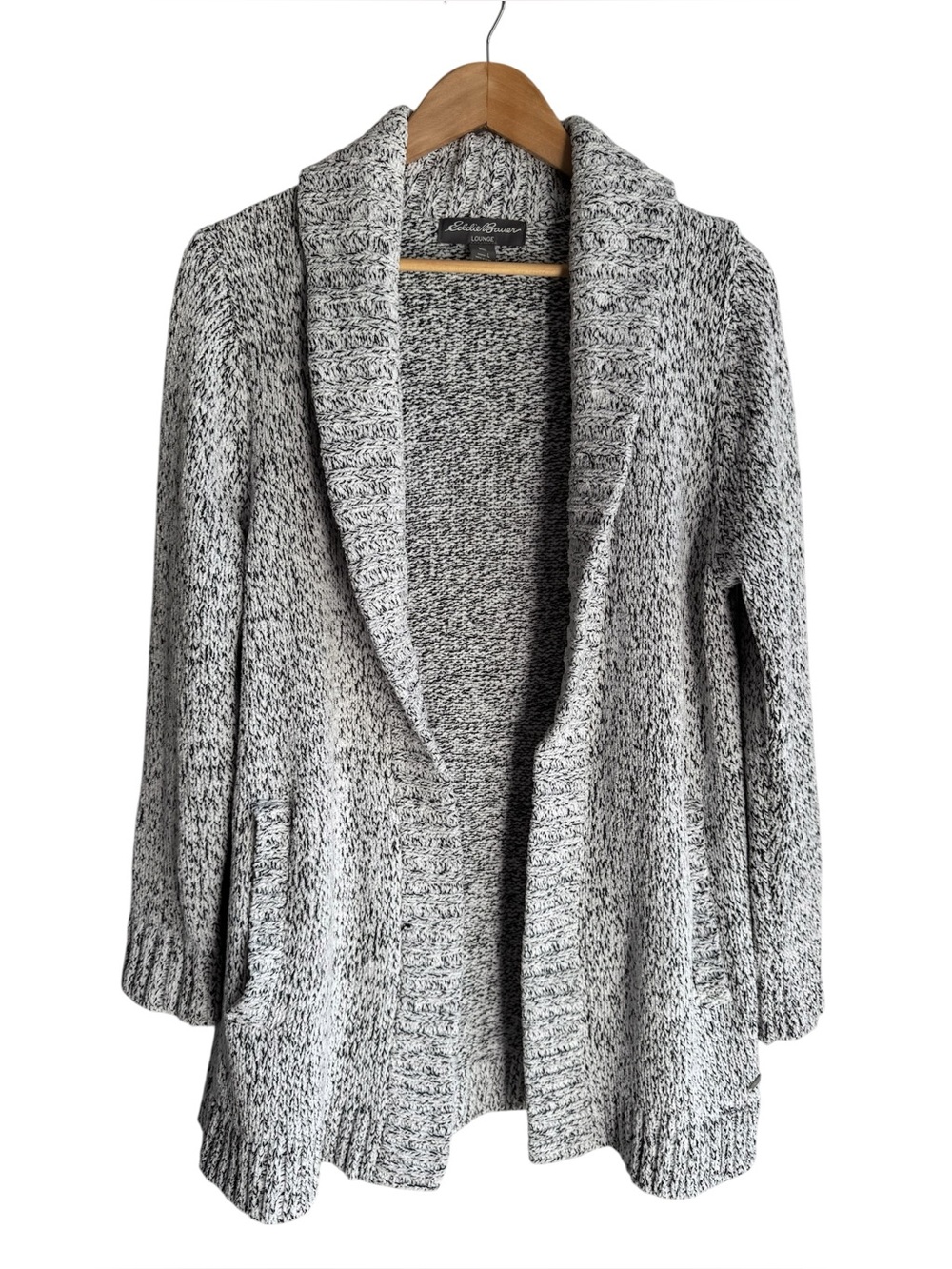 Eddie Bauer Lounge Open Front Knit Sweater Sz L Woven Longline Woven Cardigan